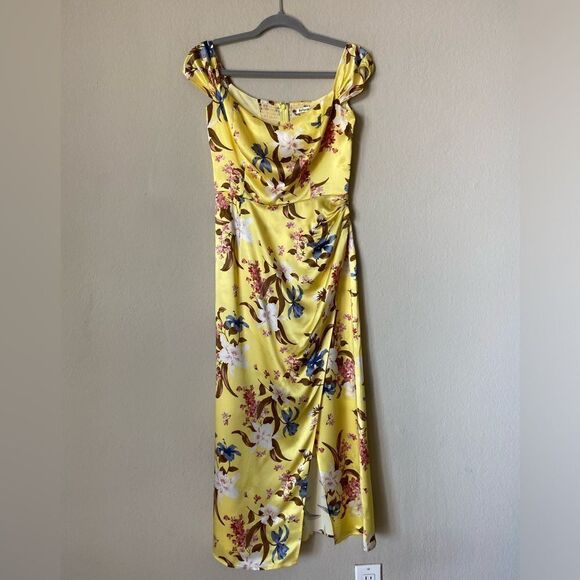 Reformation Genesis Silk Midi Yellow Dress Floral Size 6 - Picture 5 of 9